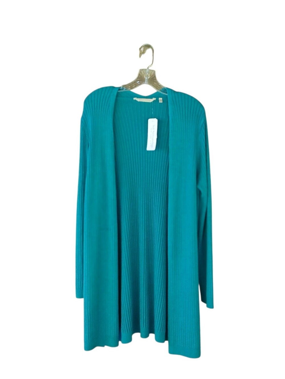 Soft Surroundings Turquoise Long Ribbed Open Front Cardigan Topper Medium